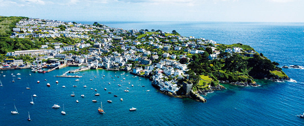An aerial view of Falmouth in Cornwall, England